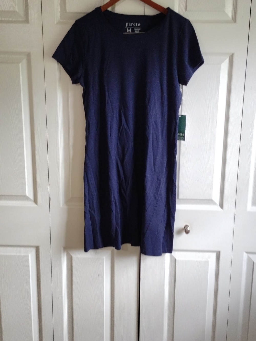 Pareto Women's Navy Short Sleeve Tee Dress Size Medium Coastal Summer